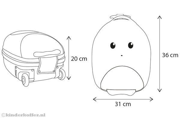 Het formaat van de pink pinguïn kinderkoffer.