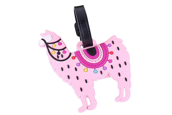 Kofferlabel roze lama.