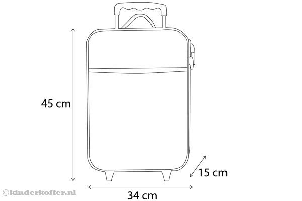 De afmetingen van de kinderkoffer Denim little bird.