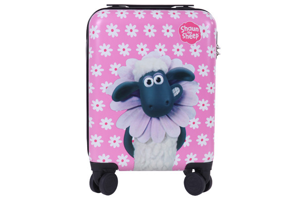 Kinderkoffer Shaun het Schaap roze met bloemen.