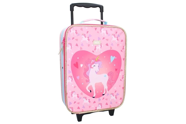 Roze koffer met eenhoorns