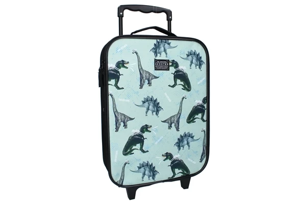 Blauw-groene koffer met dinosaurussen
