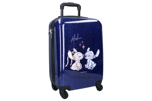 Donkerblauwe koffer met Stitch en Angel